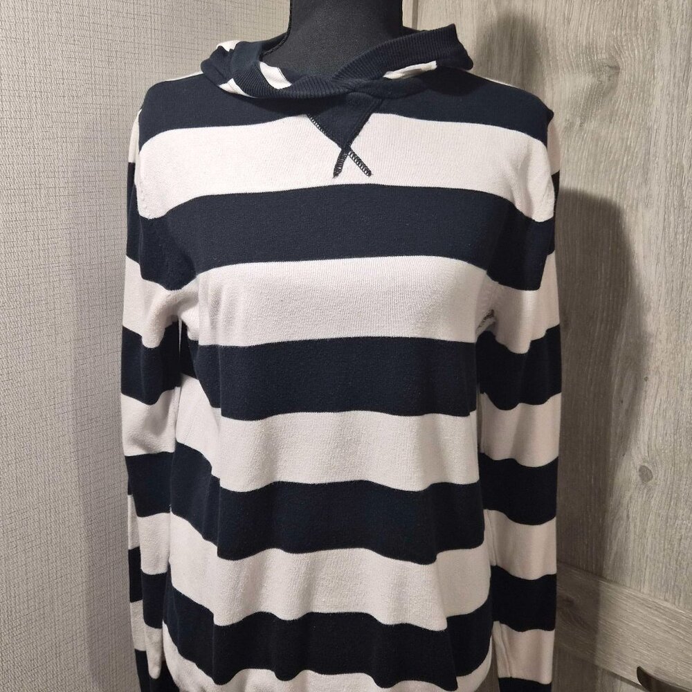Heritage 1981 Black & White Striped Hoodie 100% Cotton Size S